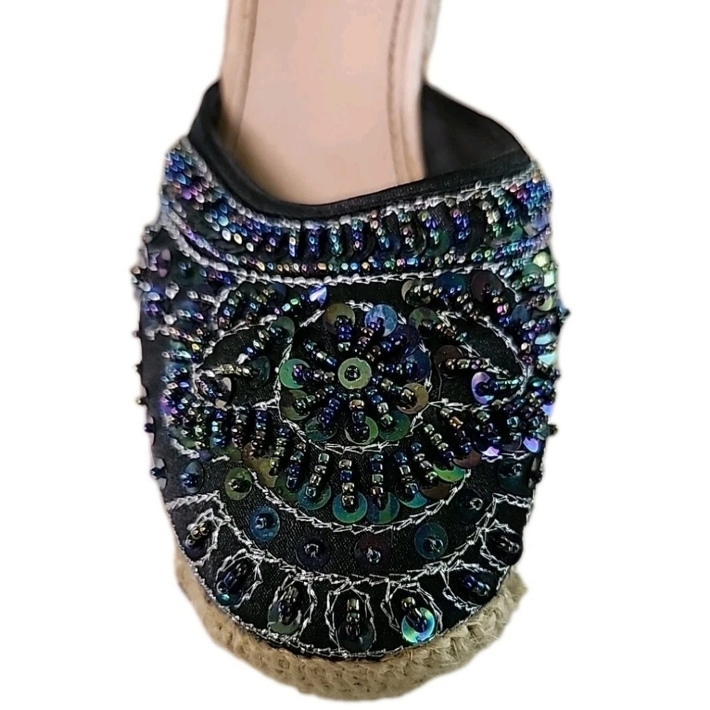 Yellow Box Kina Beaded Sequin Espadrille Wedge Sandals Womens Size 8 Boho Mules - Picture 6 of 10